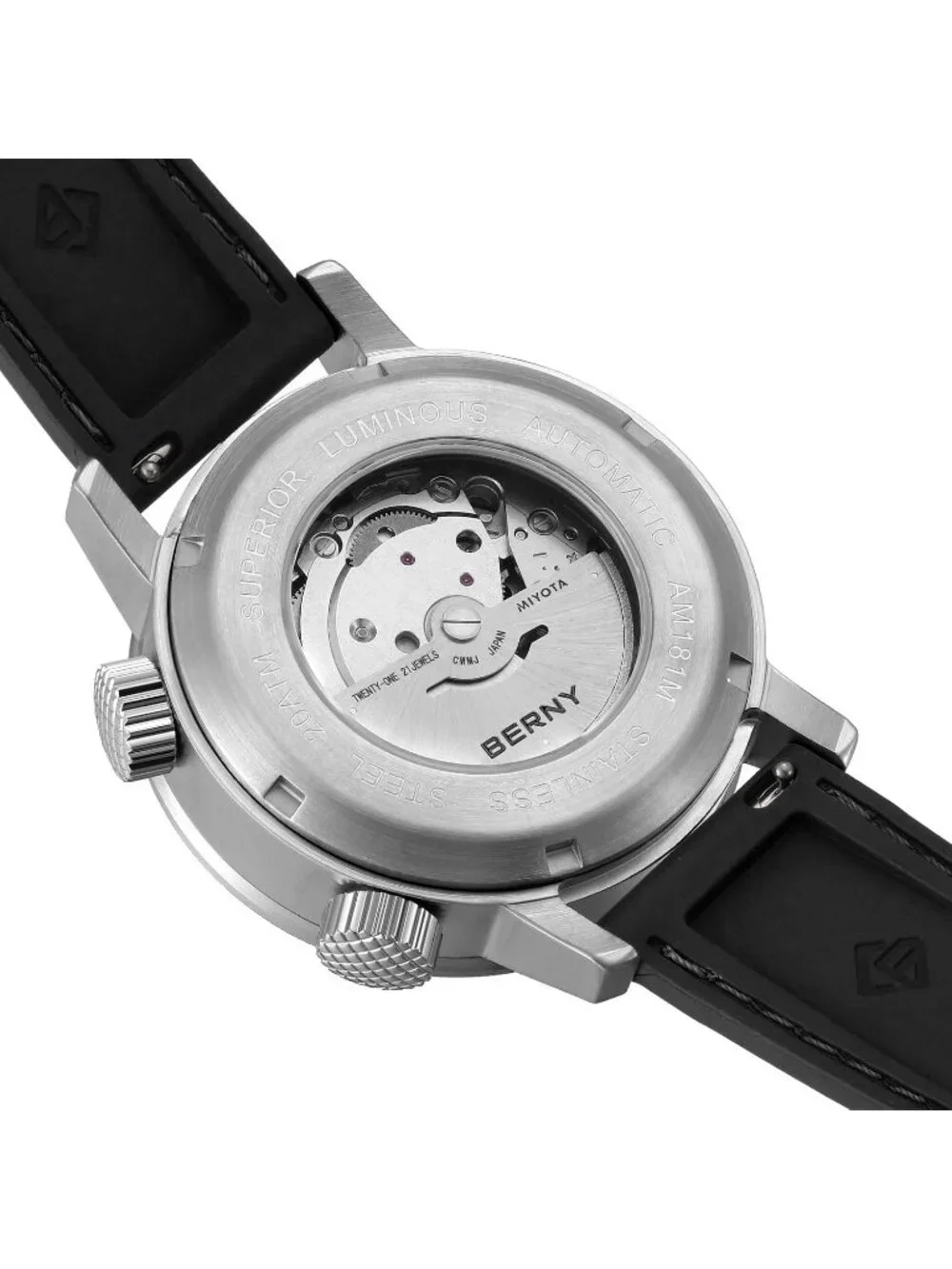 Men's Yellow Fluoroelastomer Band Automatic Waterproof Mechanical Movement Watch